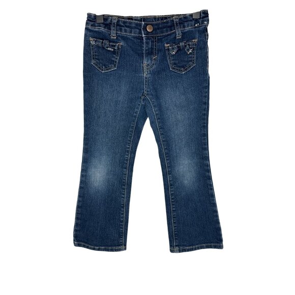 Gymboree Girls 5 Bootcut Jeans 🩵 Bow Pocket Detail Dark Blue Denim - Picture 1 of 11
